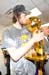 ORLANDO, FL - JUNE 14:  Pau Gasol #16 of the Los Angeles Lakers celebrates with the Larry O'Brien Championship trophy after the Lakers won 99-86 to win the NBA Championship against the Orlando Magic in Game Five of the 2009 NBA Finals at Amway Arena on June 14, 2009 in Orlando, Florida. NOTE TO USER: User expressly acknowledges and agrees that, by downloading and or using this photograph, User is consenting to the terms and conditions of the Getty Images License Agreement. Mandatory Credit: 2009 NBAE  (Photo by Jesse D. Garrabrant/NBAE/Getty Images)